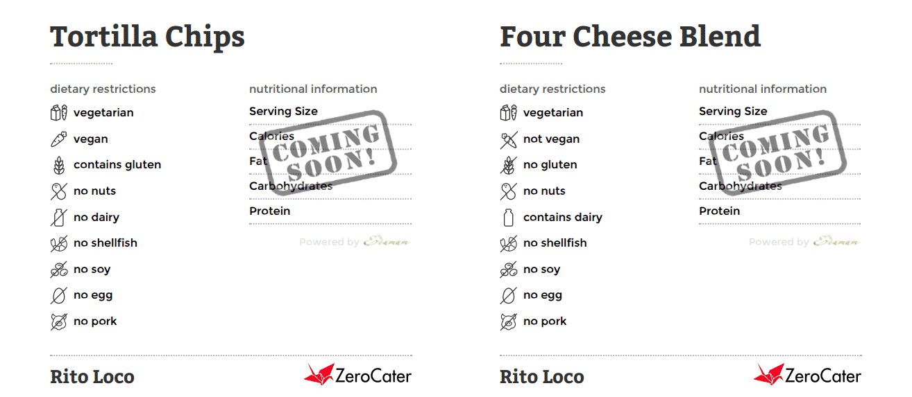 Zerocater Nutrition Labels