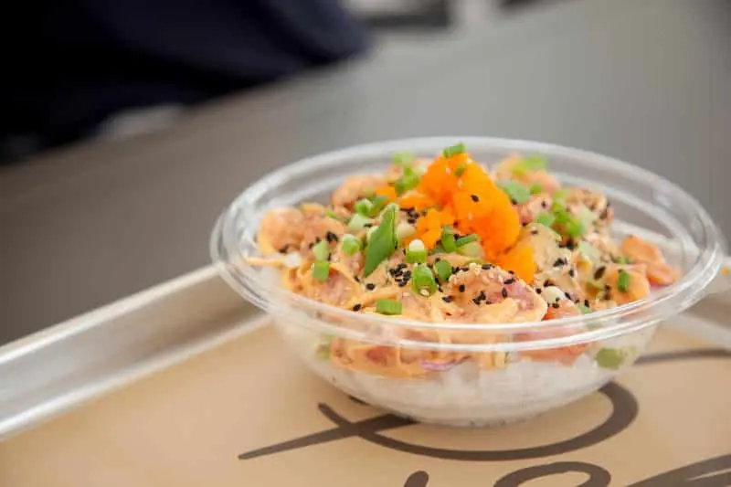 A poké bowl from Zerocater restaurant partner, Pokéworks