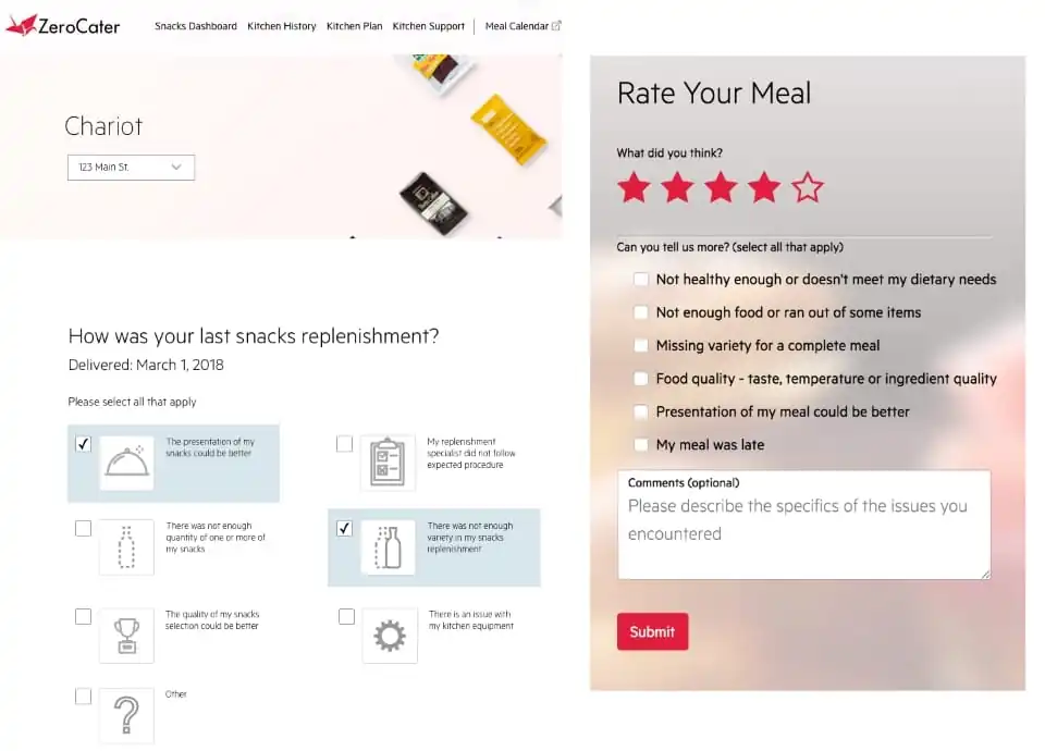 Zerocater Meals and Snacks Rating Features