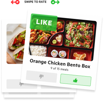 Zerocater app with swipe to rate your meal feature Zerocater app with swipe to rate your meal feature