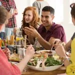 employees enjoying a catered lunch