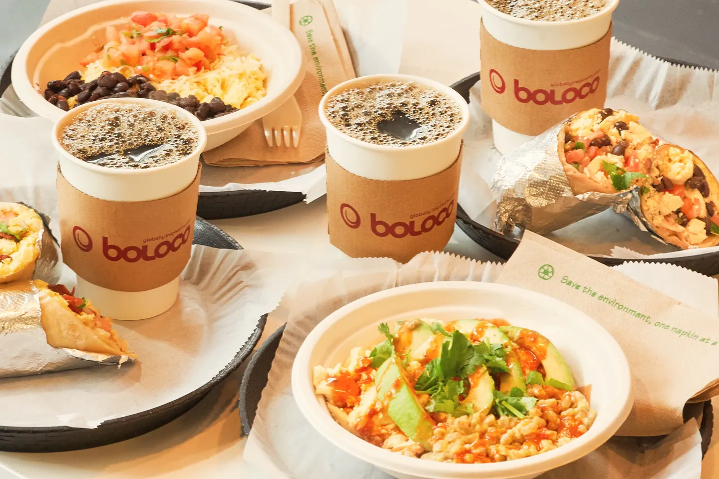 Boloco burritos and bowls spread for corporate catering in Boston