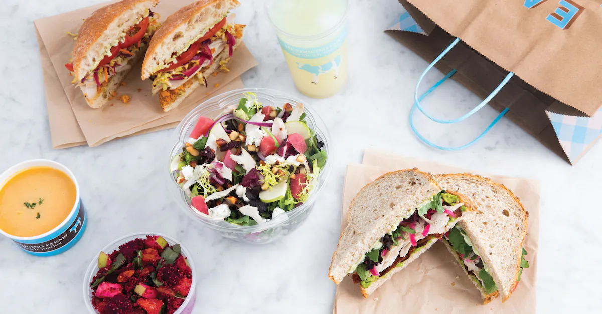 Mendocino Farms catering box with artisan sandwiches, salads, and sides
