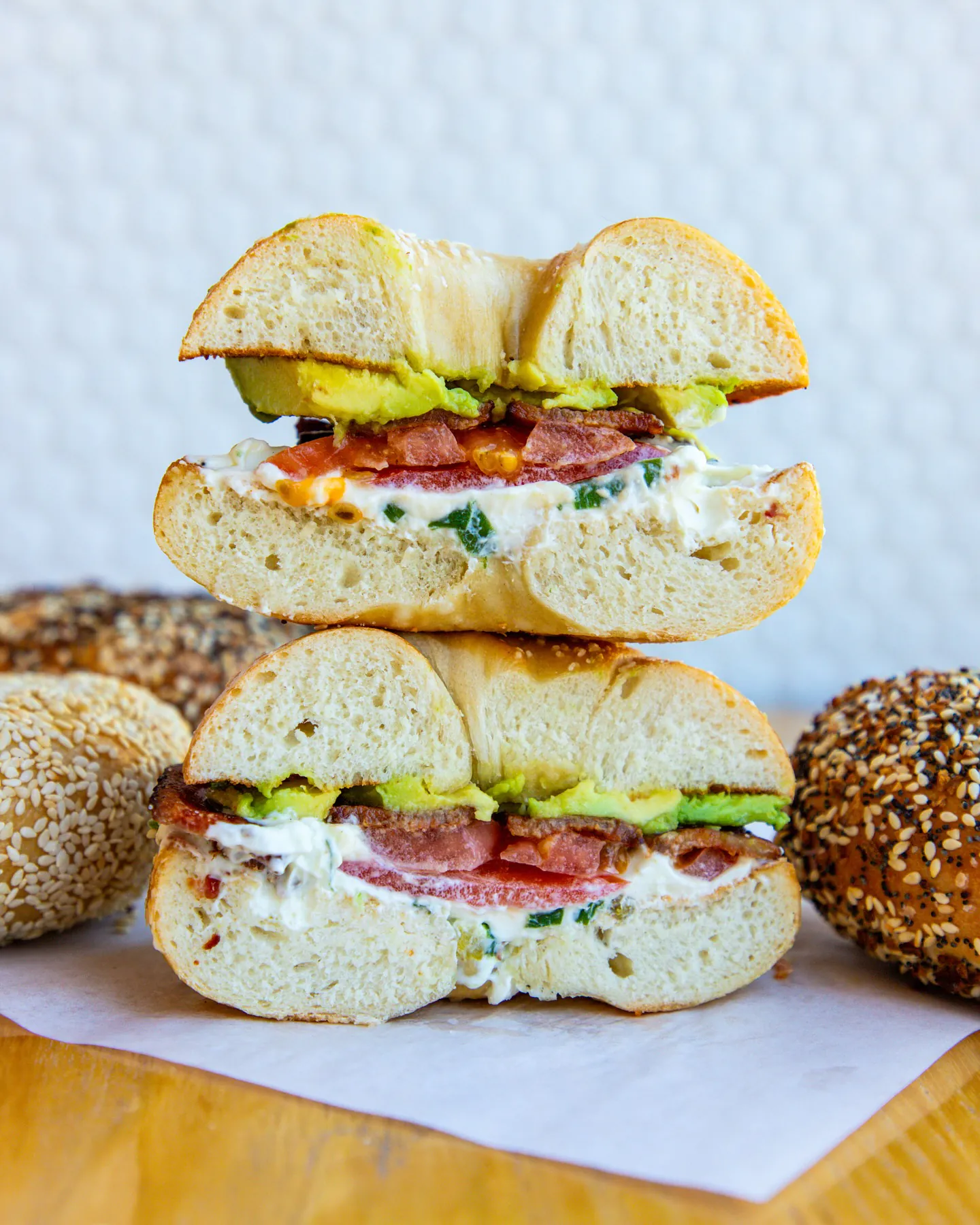 Rosen's Bagels catering spread with bagels, lox, and schmears for an office breakfast