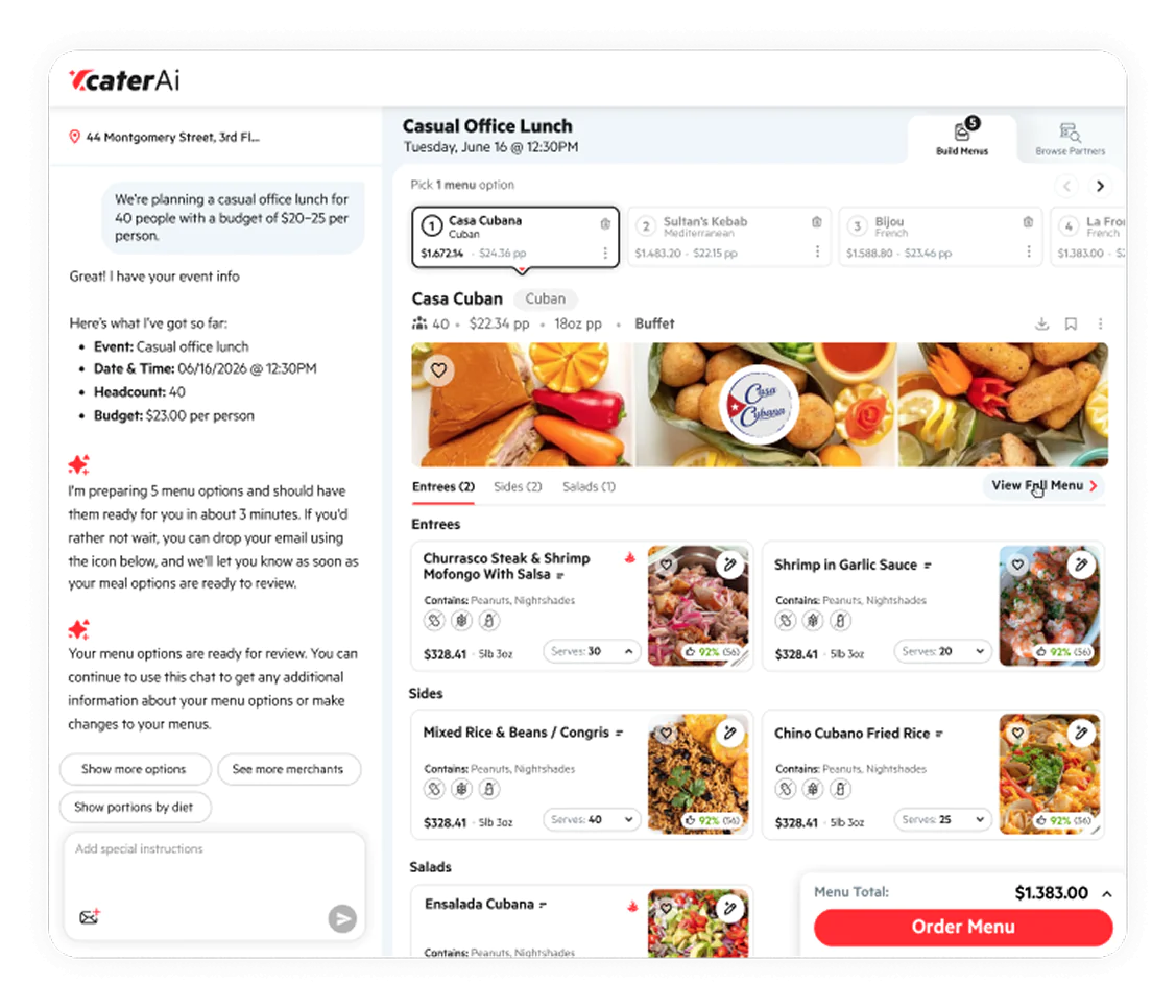CaterAi Instantly build menus, book onsite staff, and plan themed decor