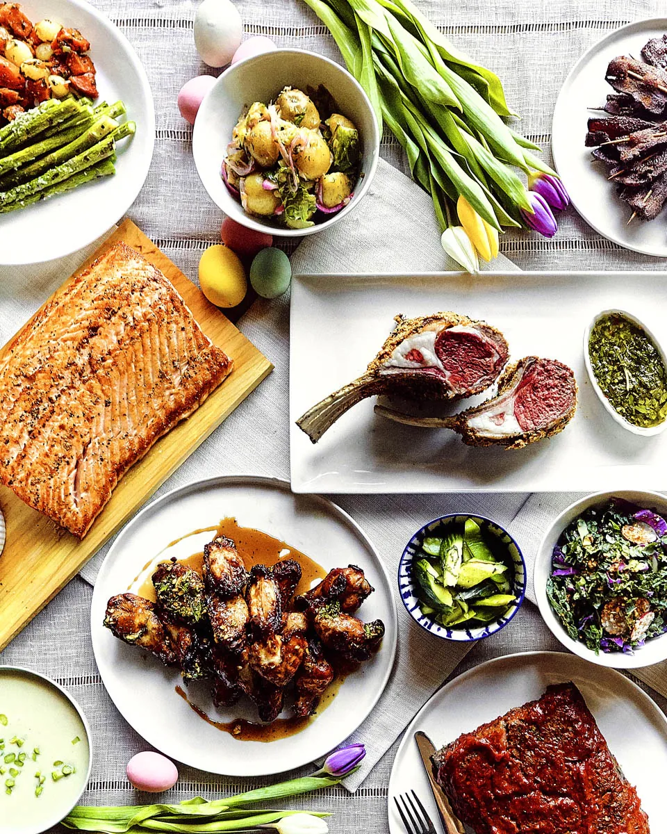 Founding Farmers catering spread with farm-to-table dishes and seasonal ingredients