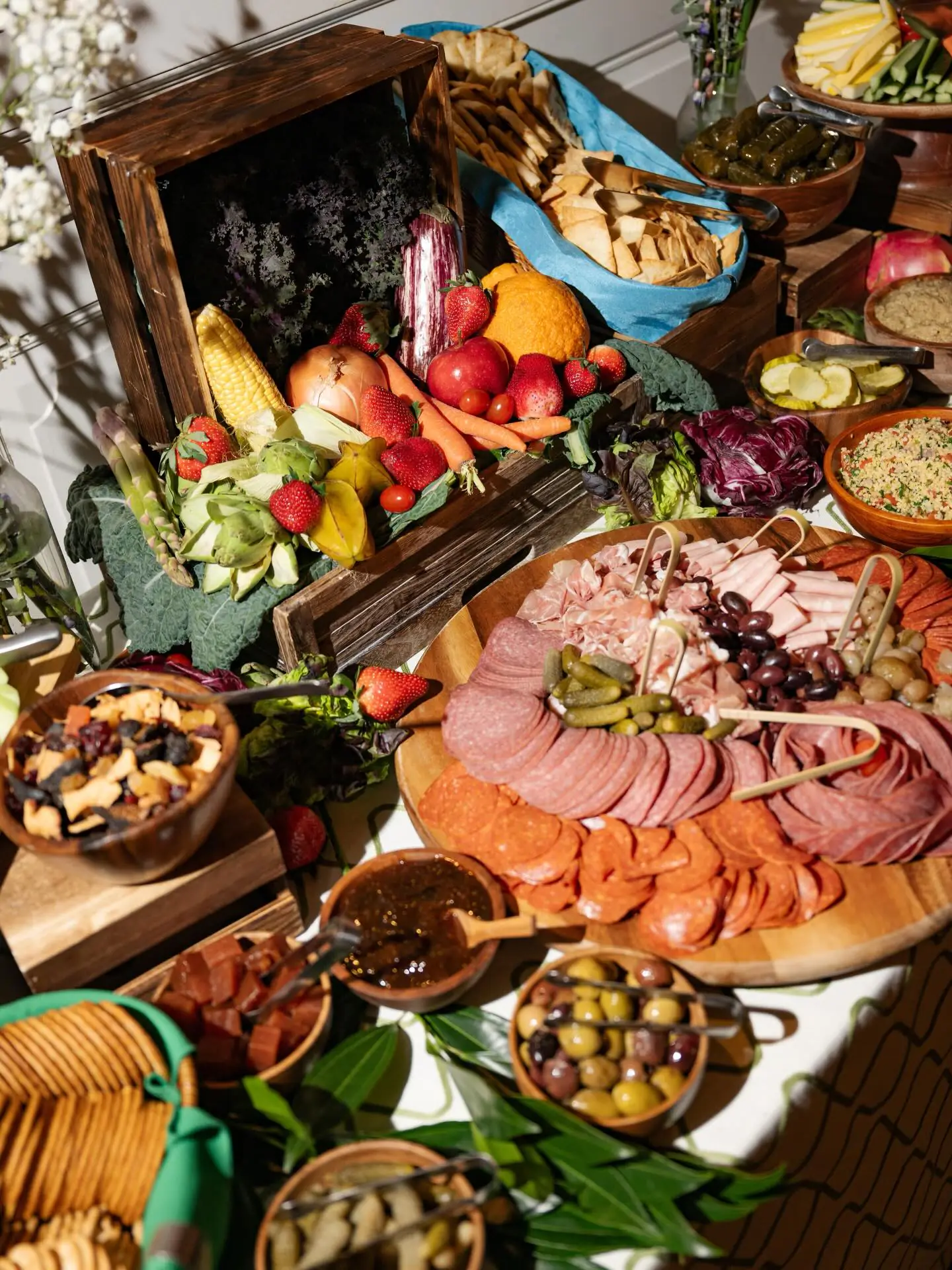 Spilled Milk Catering creative food station with bold presentations for a D.C. corporate event