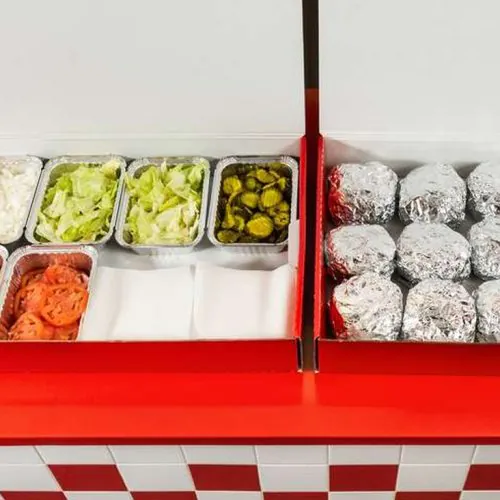 Five Guys Catering Guide: Burger Boxes, Toppings Bars & How to Order for the Office Five Guys Catering Guide: Burger Boxes, Toppings Bars & How to Order for the Office