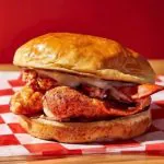 Lobster roll on red and white checkered paper