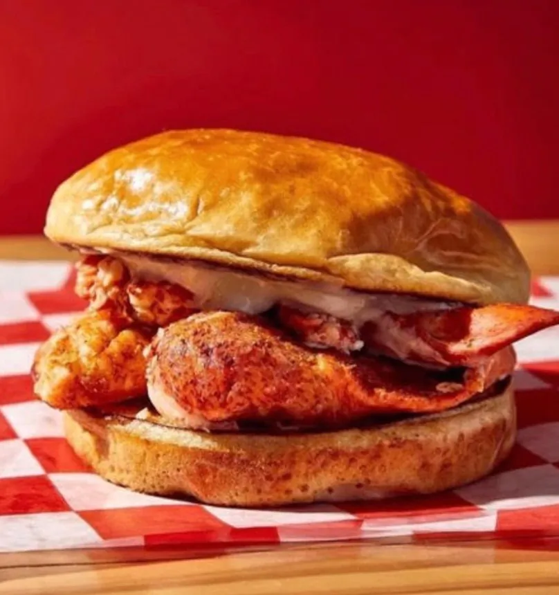 Lobster roll on red and white checkered paper